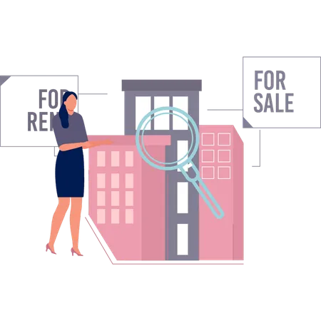 Girl is showing the house for sale  Illustration