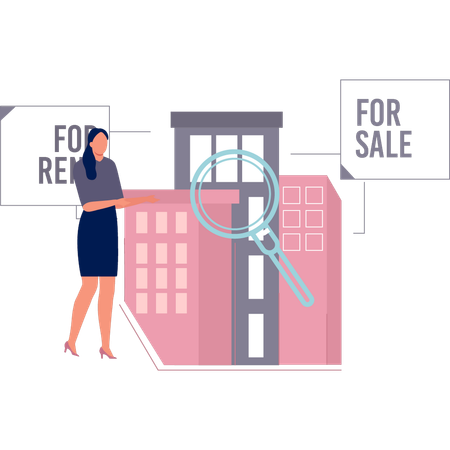 Girl is showing the house for sale  Illustration