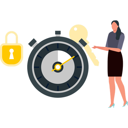 Girl is showing the key on the stopwatch  Illustration