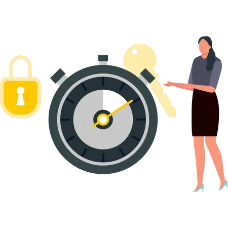The Girl Is Showing The Key On The Stopwatch Illustration