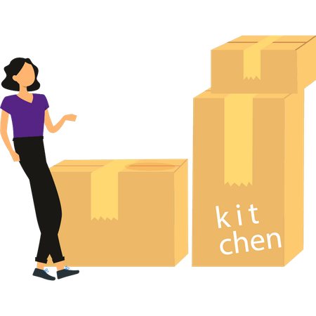 Girl is showing the kitchen parcel boxes  Illustration