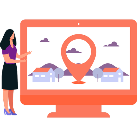 Girl is showing the location pin on the screen  Illustration