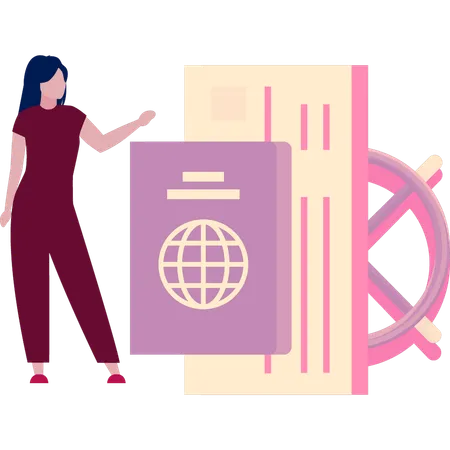 Girl is showing the passport  Illustration