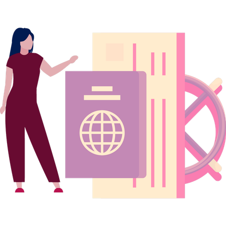 Girl is showing the passport  Illustration