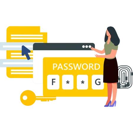 Girl is showing the password on the webpage  Illustration