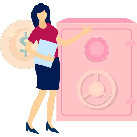 The Girl Is Showing The Safe Box Illustration