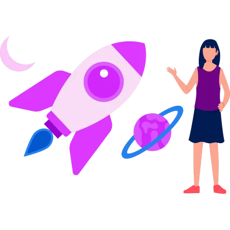 The Girl Is Showing The Startup Rocket Illustration
