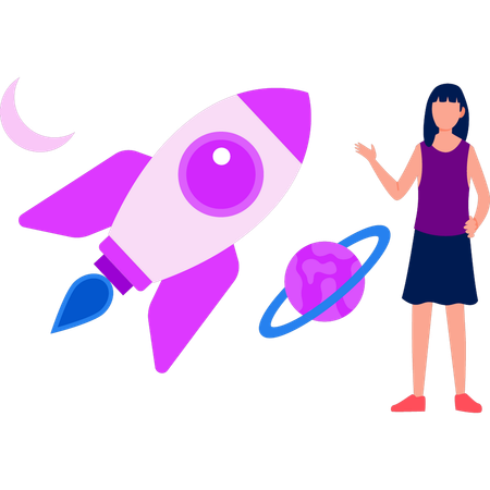 Girl is showing the startup rocket  Illustration