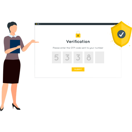 Girl is showing the verification code on the web page  Illustration