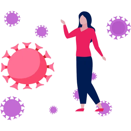 Girl is showing the virus germs  Illustration