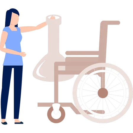 The Girl Is Showing The Wheelchair For Disable Illustration