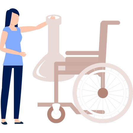 Girl is showing the wheelchair for disable  Illustration