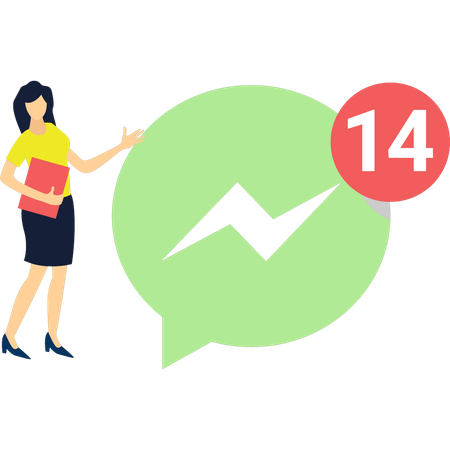 Girl is showing unread notifications on bubble chat  Illustration
