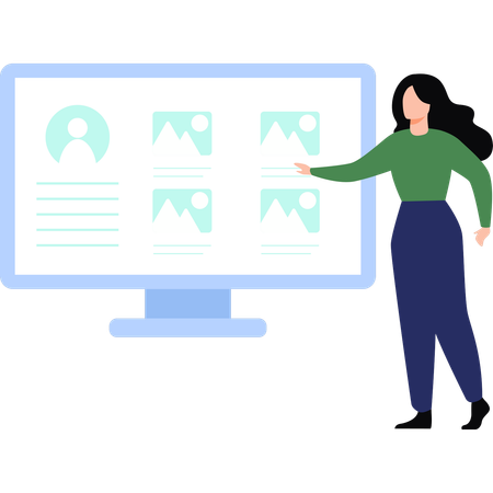 Girl is showing user profile on monitor  Illustration