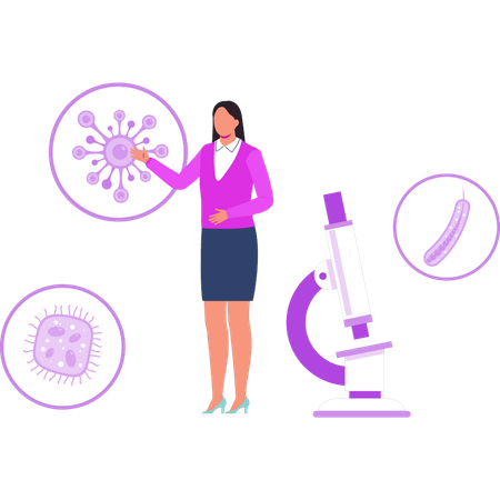 Girl is showing virus in microscope  イラスト