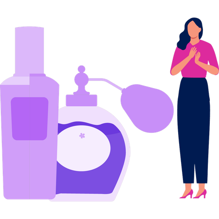 Girl is showing water spray bottle  Illustration