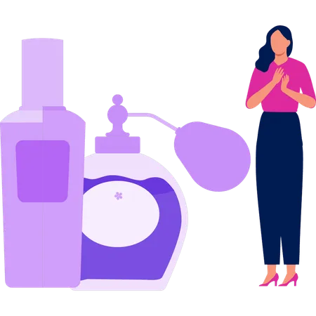 Girl is showing water spray bottle  Illustration