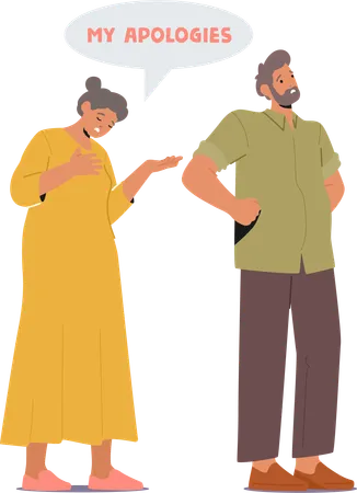 Senior Woman Character Uttering A Heartfelt Apology To Husband With Genuine Remorse She Whispered Sorry Acknowledging Her Mistake And Hoping For Forgiveness Cartoon People Vector Illustration Illustration
