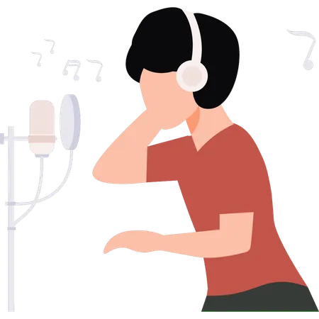 The Girl Is Singing And Recording A Song Illustration