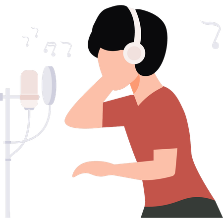 Girl is singing and recording a song  Illustration