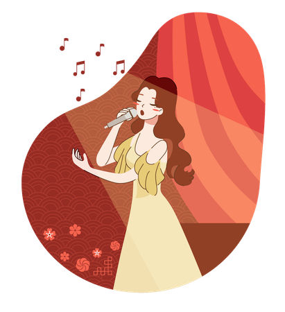 Girl is singing at concert  Illustration