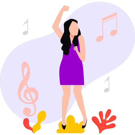 Girl Is Singing In Park Illustration