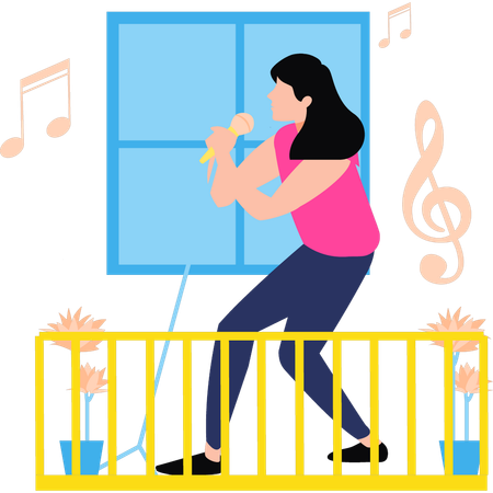 Girl is singing in the balcony  Illustration