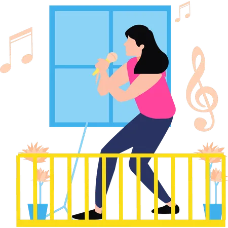 The Girl Is Singing In The Balcony Illustration