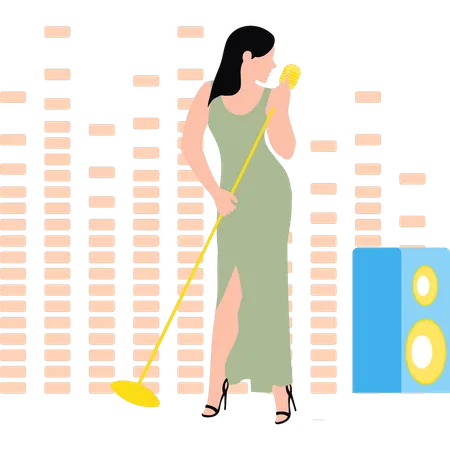 The Girl Is Singing In The Mic Illustration