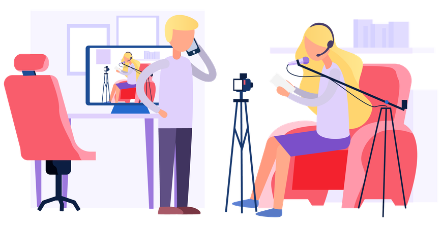 Girl is singing into a microphone at the camera  Illustration
