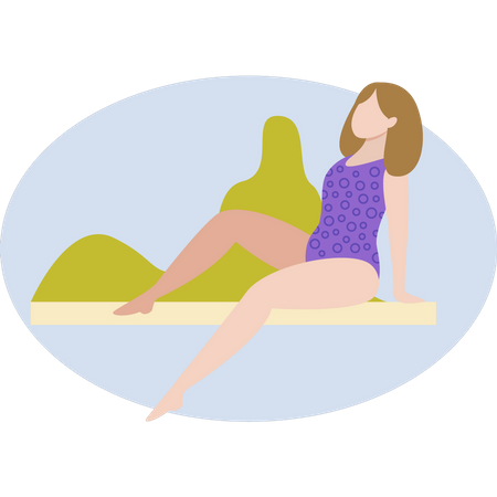 Girl is sitting at beach  Illustration