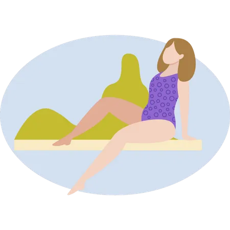 The Girl Is Sitting On The Beach Illustration