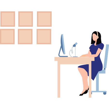 Girl is sitting at her desk  Illustration