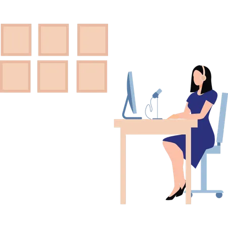 The Girl Is Sitting At Her Desk Illustration