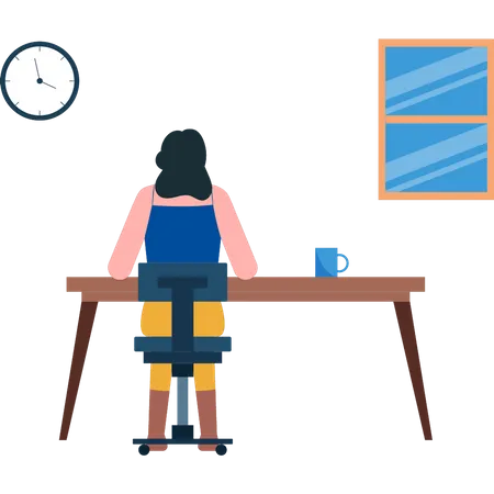Girl is sitting at the work table  Illustration