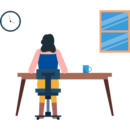 Girl is sitting at the work table  Illustration