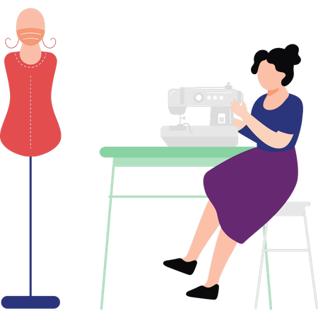 Girl is sitting by the sewing machine  Illustration