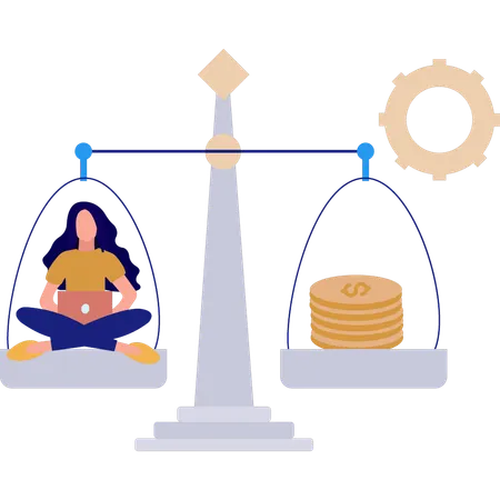 Girl is sitting in balance scale  Illustration