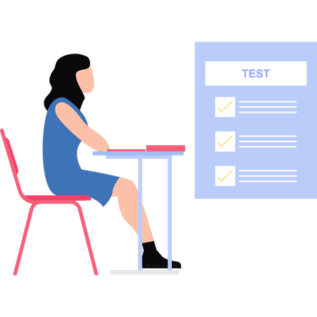 Girl is sitting in the classroom for exam  Illustration