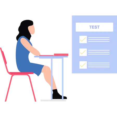 Girl is sitting in the classroom for exam  Illustration