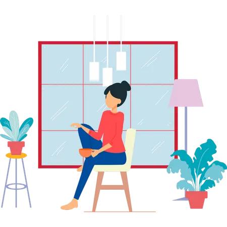 The Girl Is Sitting On A Chair Illustration