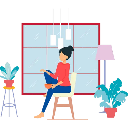 Girl is sitting on a chair  Illustration