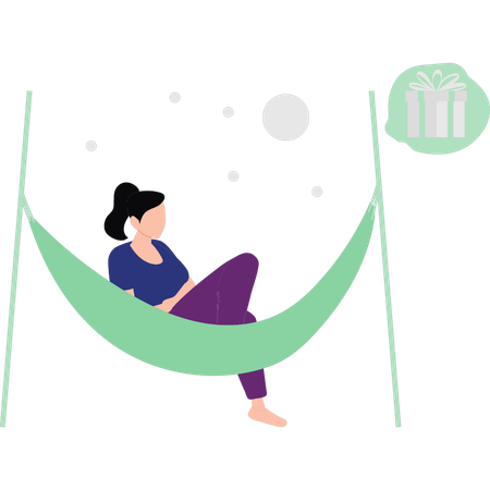 Girl is sitting on a hammock dreaming of a gift  Illustration