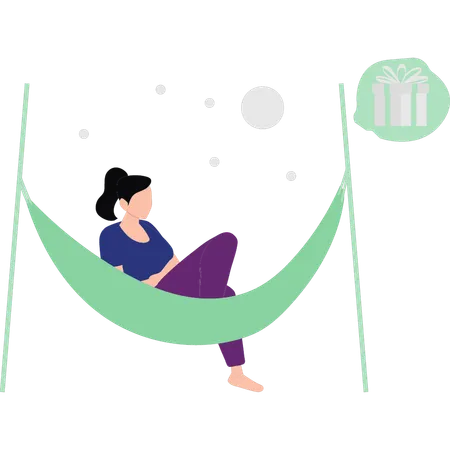 The Girl Is Sitting On A Hammock Dreaming Of A Gift Illustration