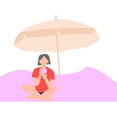Girl is sitting on beach in summer  Illustration