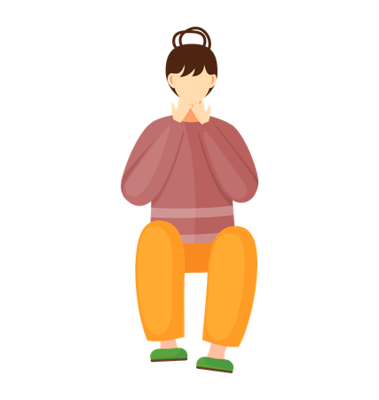 Girl is sitting on floor holding hands near face  Illustration