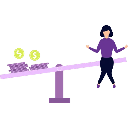 Girl is sitting on the balance scale  Illustration