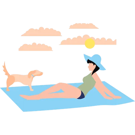 Girl is sitting on the beach  Illustration