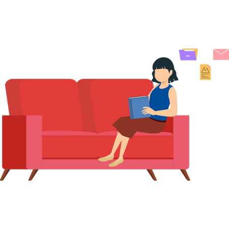 Girl is sitting on the couch  Illustration