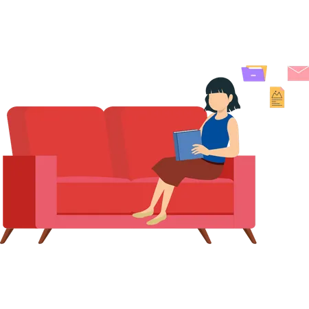 The Girl Is Sitting On The Couch Illustration